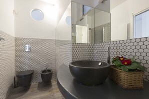 Ducha, secador de pelo, bidet, toallas
