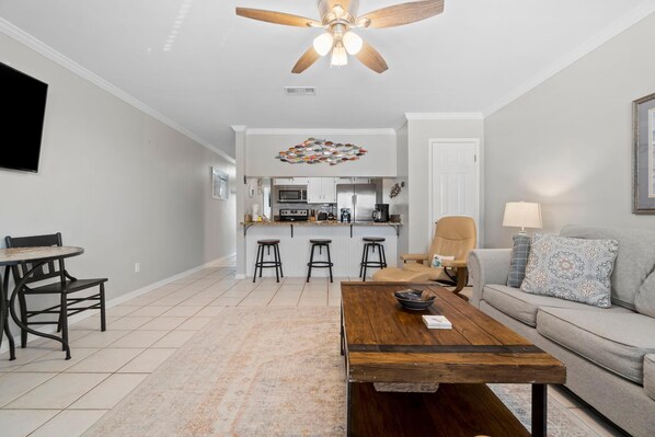 Condo, 1 King Bed with Sofa bed (Shore Break) | Living area | TV - Shore Break (Pensacola)