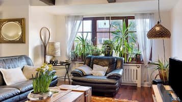 Fernseher, Kamin, Stereoanlage