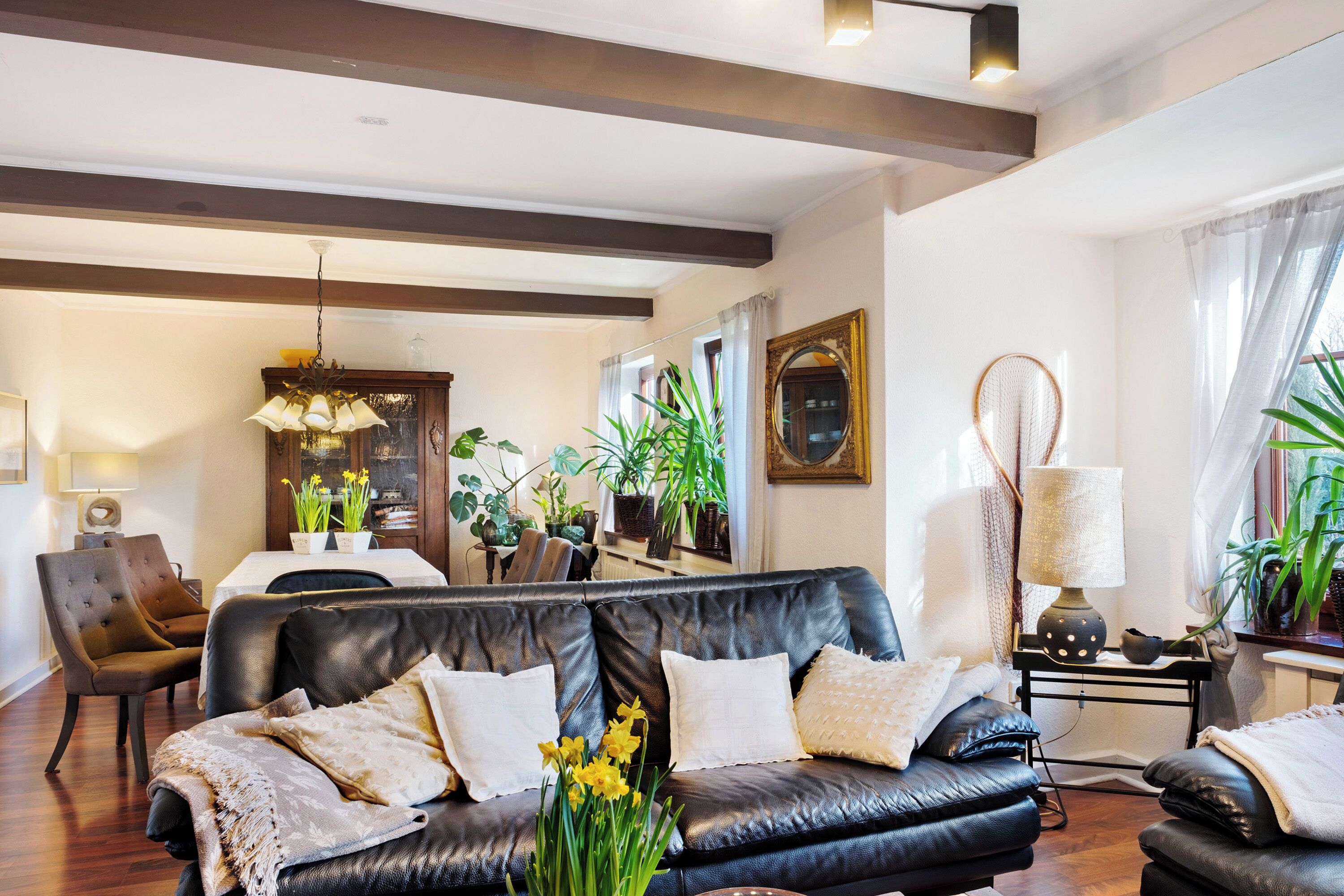 Télévision, cheminée, chaîne hi-fi