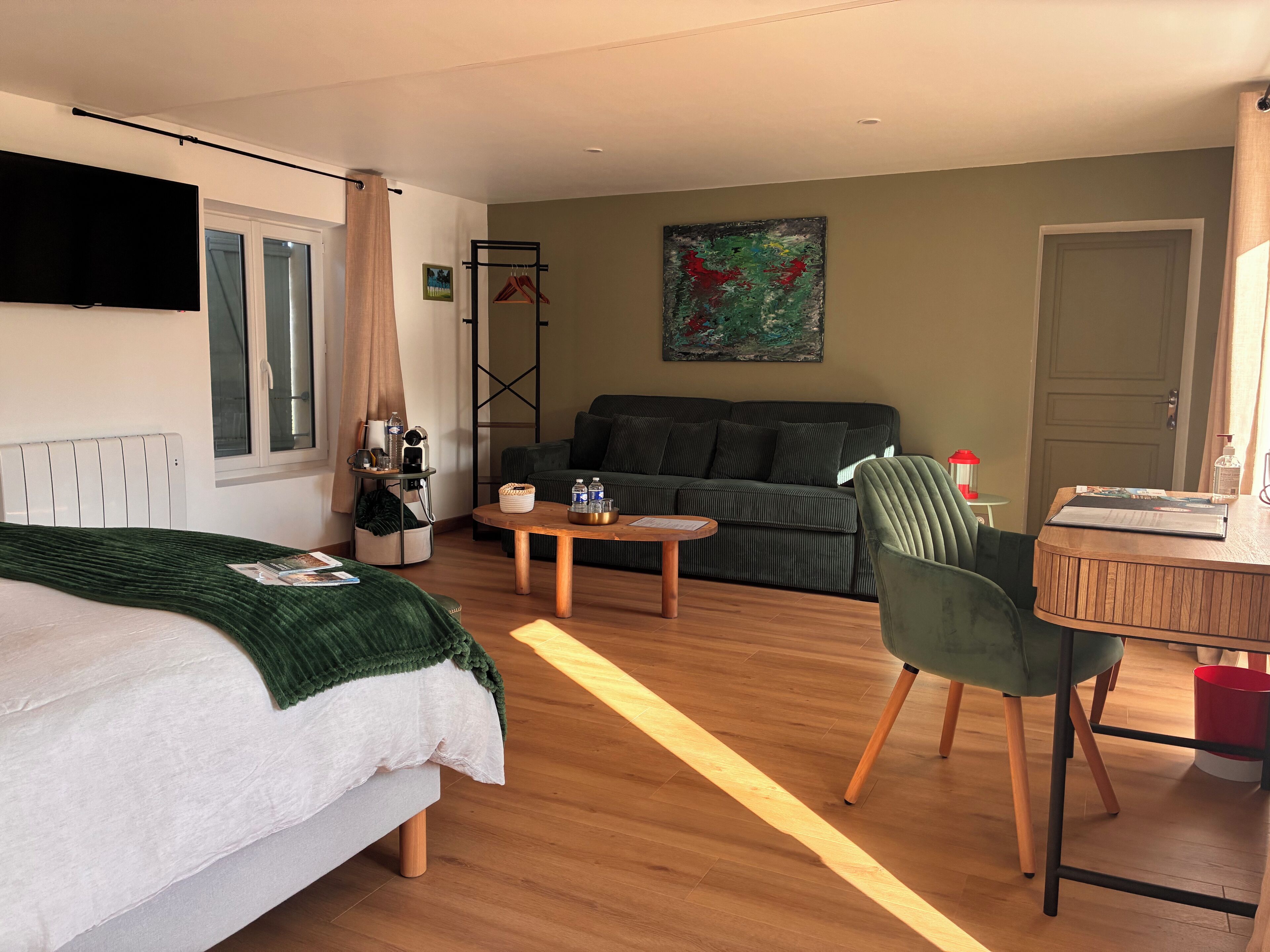 Family Room, 1 King Bed with Sofa bed, Terrace, Pool View (Omaha Beach) | Hypo-allergenic bedding, pillow-top beds, individually decorated