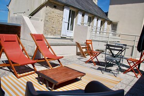 Family Room, 1 King Bed with Sofa bed, Terrace, Pool View (Omaha Beach) | Terrace/patio - LA VILLA MIRABELLE (Tracy-sur-Mer)