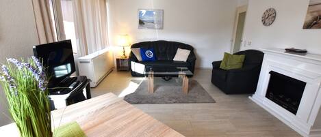 TV, fireplace