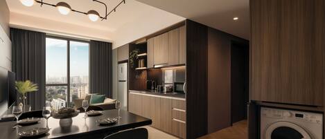 Deluxe Apartment, 2 Bedrooms | Private kitchen | Microwave