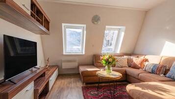 Family House, 2 Bedrooms, Air conditioning, Mountainside (Cozy Apartment Bovec in Soča Valley) | Living area | Flat-screen TV