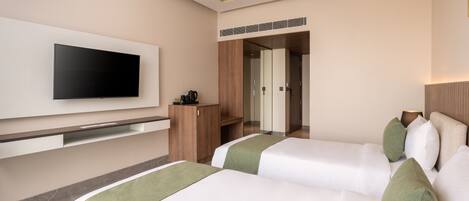 In-room safe, desk, laptop workspace, soundproofing