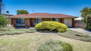 A single-story brick house with a red-tiled roof, a garage, and a well-maintained front yard with a bush. - Albatross-96 Albatross Ave Hayborough (Hayborough)