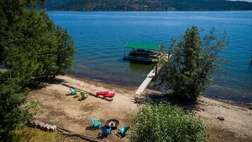 On the beach, sun-loungers, beach towels