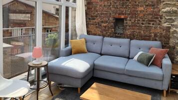 Télévision, cheminée, livres, écrans d'ordinateur