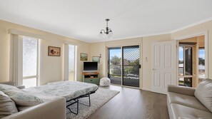 TV, DVD player, ping pong, books