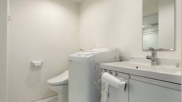 Combined shower/bathtub, free toiletries, hair dryer, slippers