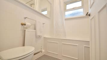 Hair dryer, towels, toilet paper