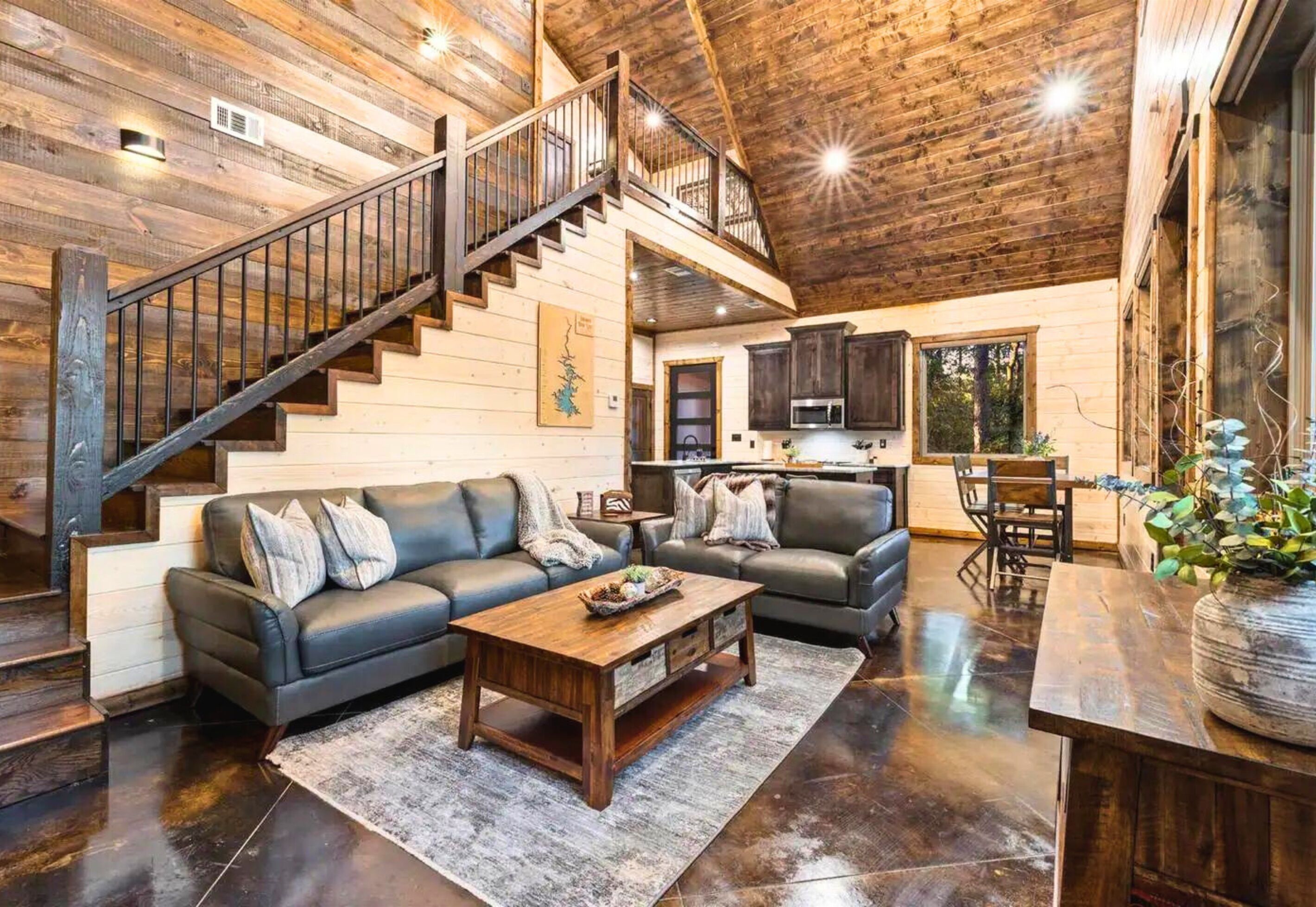 Smart TV, fireplace, video games, DVD player