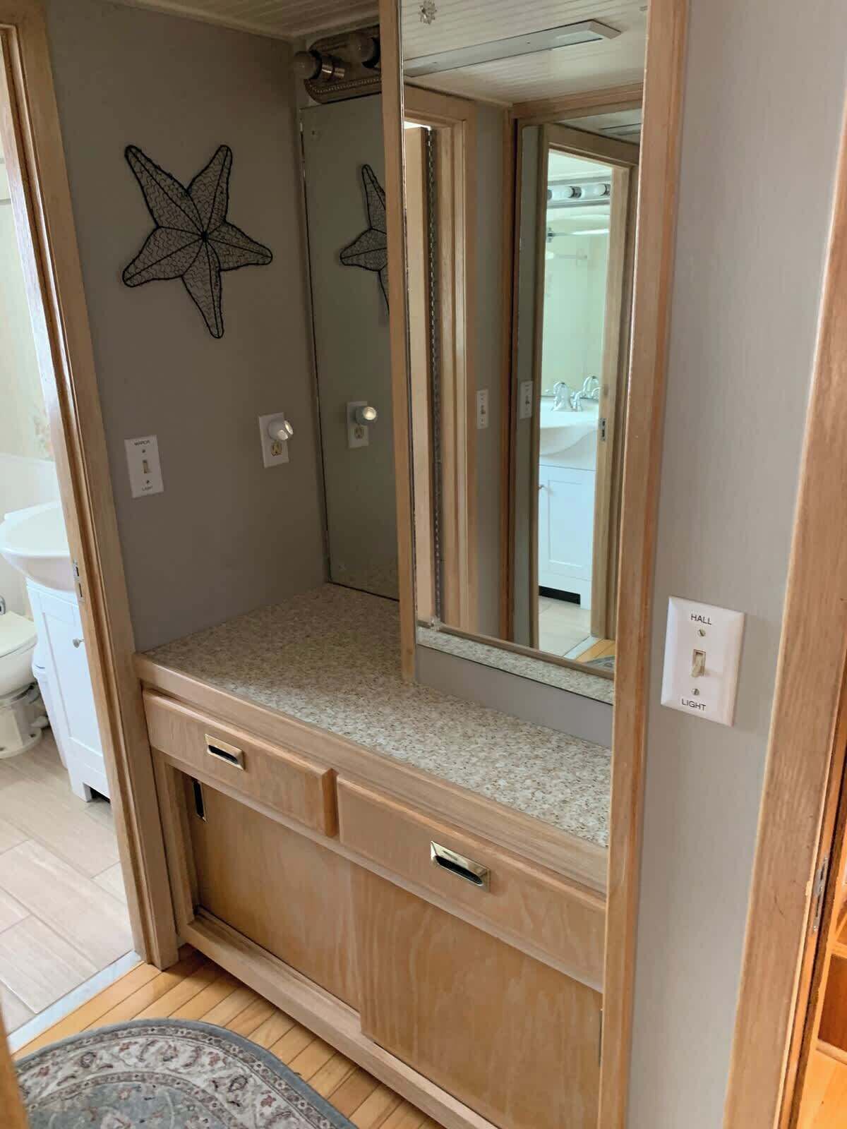 Shower, hair dryer, shampoo