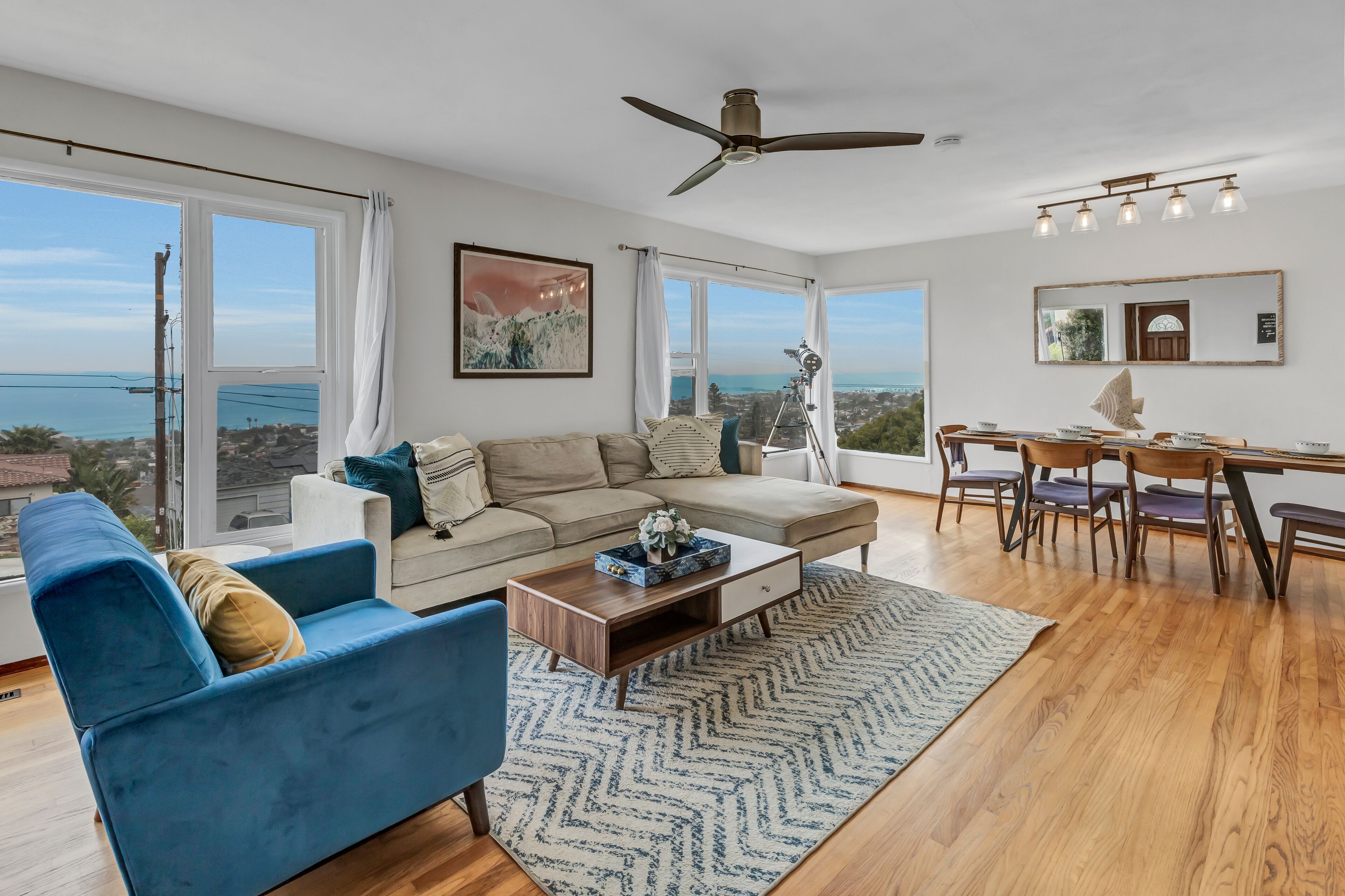 Smart TV, fireplace, foosball