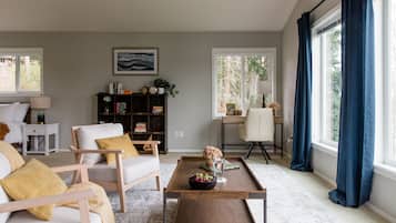 Smart TV, fireplace, video games, books