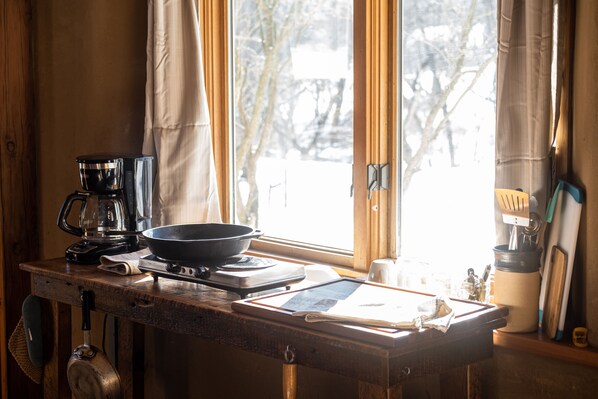 Interior - Straw clay sauna house on organic farm (Mount Horeb)