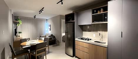 Apartment | Private kitchen | Full-size fridge, microwave, toaster, blender