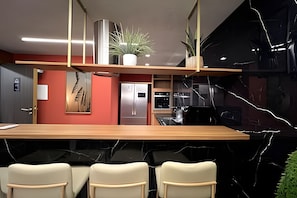 Apartment | Private kitchen | Full-size fridge, microwave, toaster, blender