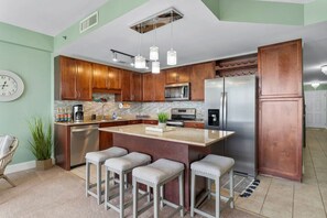 Fridge, microwave, oven, stovetop - Nautical Nest at Laketown Wharf 1019 | Beach Access, Gym, Parking Onsite, 5 Pools (Panama City Beach)