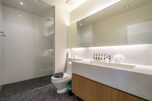 Ducha, secador de pelo, bidet, toallas