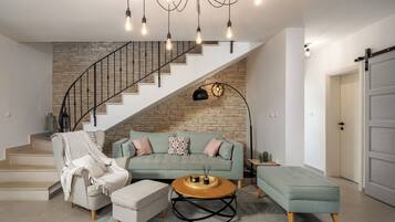 Family Villa, 5 Bedrooms (Nature Villa Frangipane with Pool) | Living area | 21-inch flat-screen TV with digital channels, LED TV, fireplace