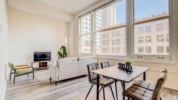 Apartment | Living area | 43-inch Smart TV with digital channels, Netflix, Hulu