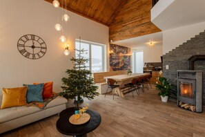 智能電視、壁爐、書籍