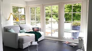 Smart TV, fireplace, DVD player