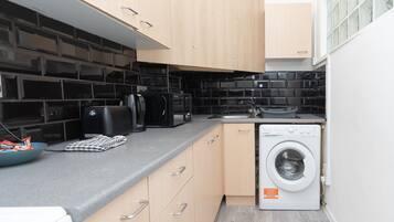 Fridge, microwave, oven, toaster