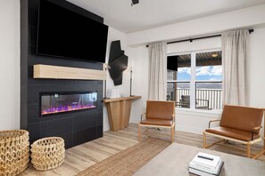 TV, fireplace, video games, DVD player