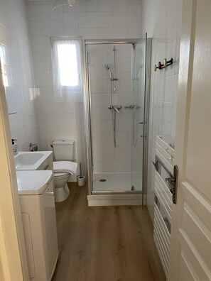 Shower, soap, toilet paper