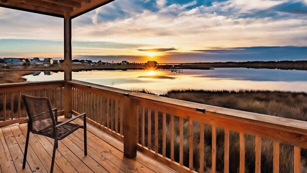 Unclassified image, 1 of 59, button - Waterfront Coastal Retreat w/ Pool | Sunset Views! (North Topsail Beach)