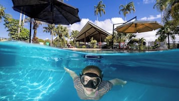 Outdoor pool, pool umbrellas