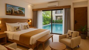 Kamar Premium (Deluxe, King or Twin Bed, Swim Up) | Brankas, meja kerja, dan seprai linen