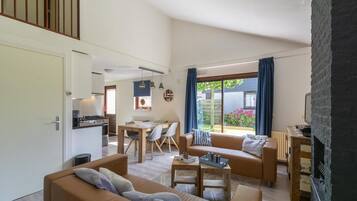 Een televisie en een open haard