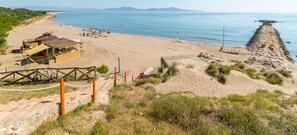 Enjoy ocean views from the outdoor seating area with umbrellas and sheltered seating.