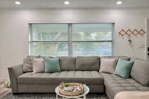 TV, fireplace, books, offices