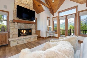 TV, fireplace, printers