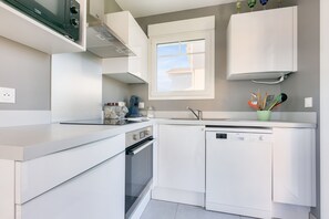 Fridge, oven, dishwasher, coffee/tea maker