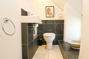Hair dryer, towels, toilet paper