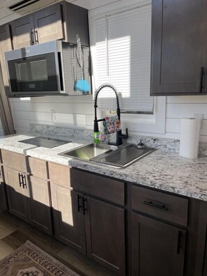 Fridge, microwave, oven, stovetop - Experience Tiny Living at Tin Cup RV Park! (Mahomet)