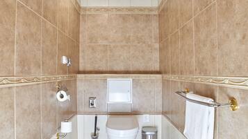 Secador de pelo, toallas, jabón, papel higiénico