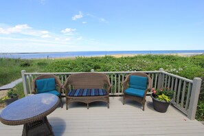 Terrace/patio - 11 Freeman Ave - Waterfront Town Neck beach home, pet-friendly! (Sandwich)