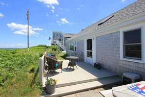 Terrace/patio - 11 Freeman Ave - Waterfront Town Neck beach home, pet-friendly! (Sandwich)