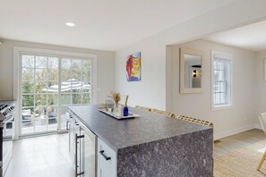 Fridge, microwave, oven, stovetop - Modern Cape Home in Hyannis walking distance to the beach & town! (Barnstable)