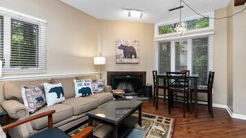 TV, fireplace
