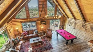 Smart TV, fireplace, DVD player, books