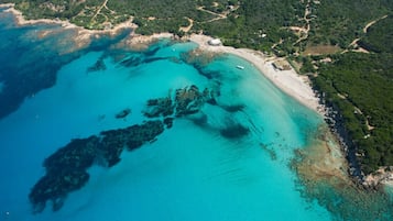 Plage à proximité, chaises longues, serviettes de plage