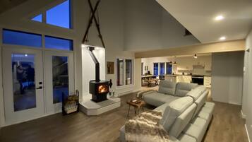 Smart TV, fireplace, foosball, computer monitors